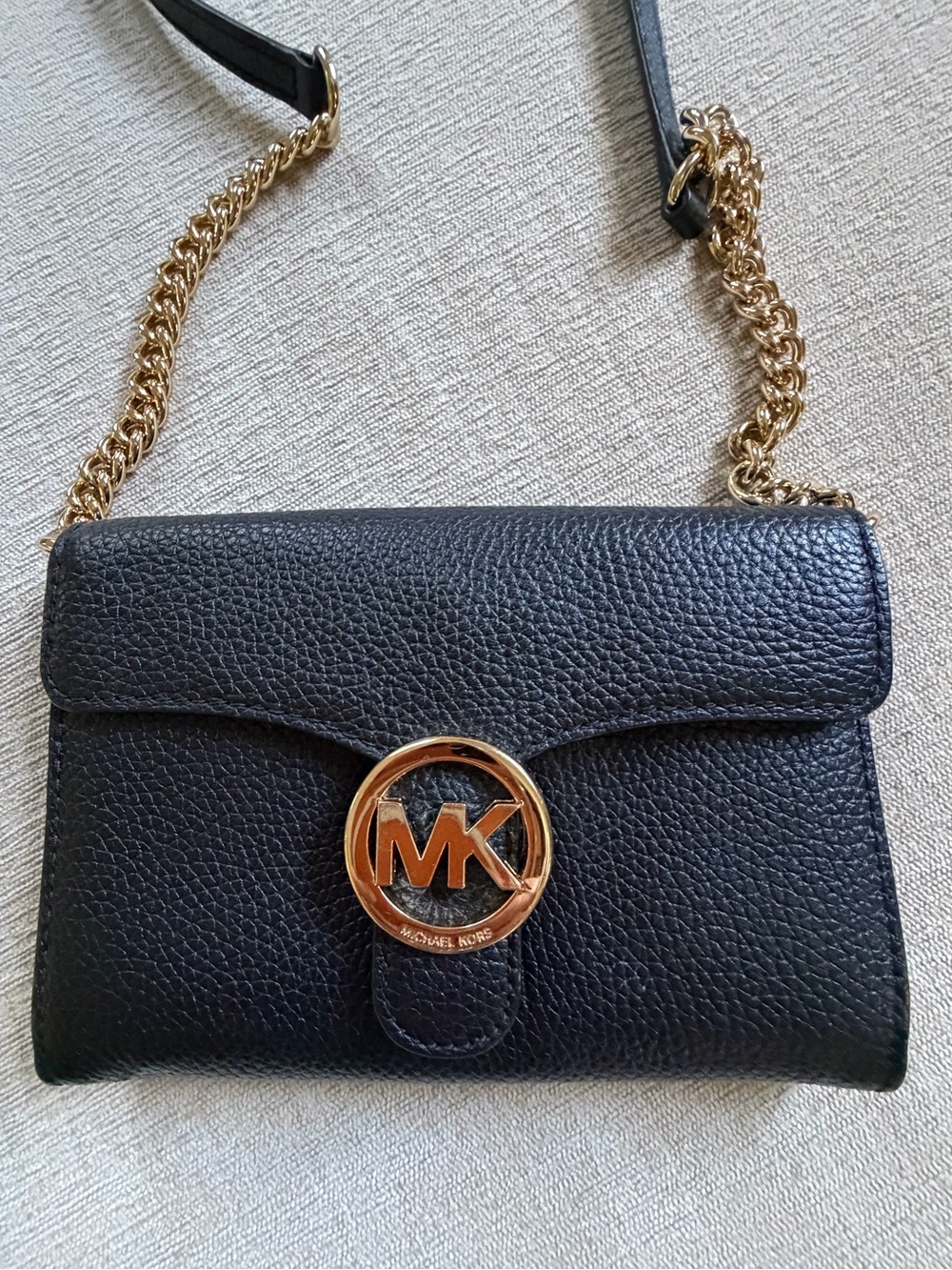 Michael Kors Black Pebbled Leather Vanna Crossbody Bag.